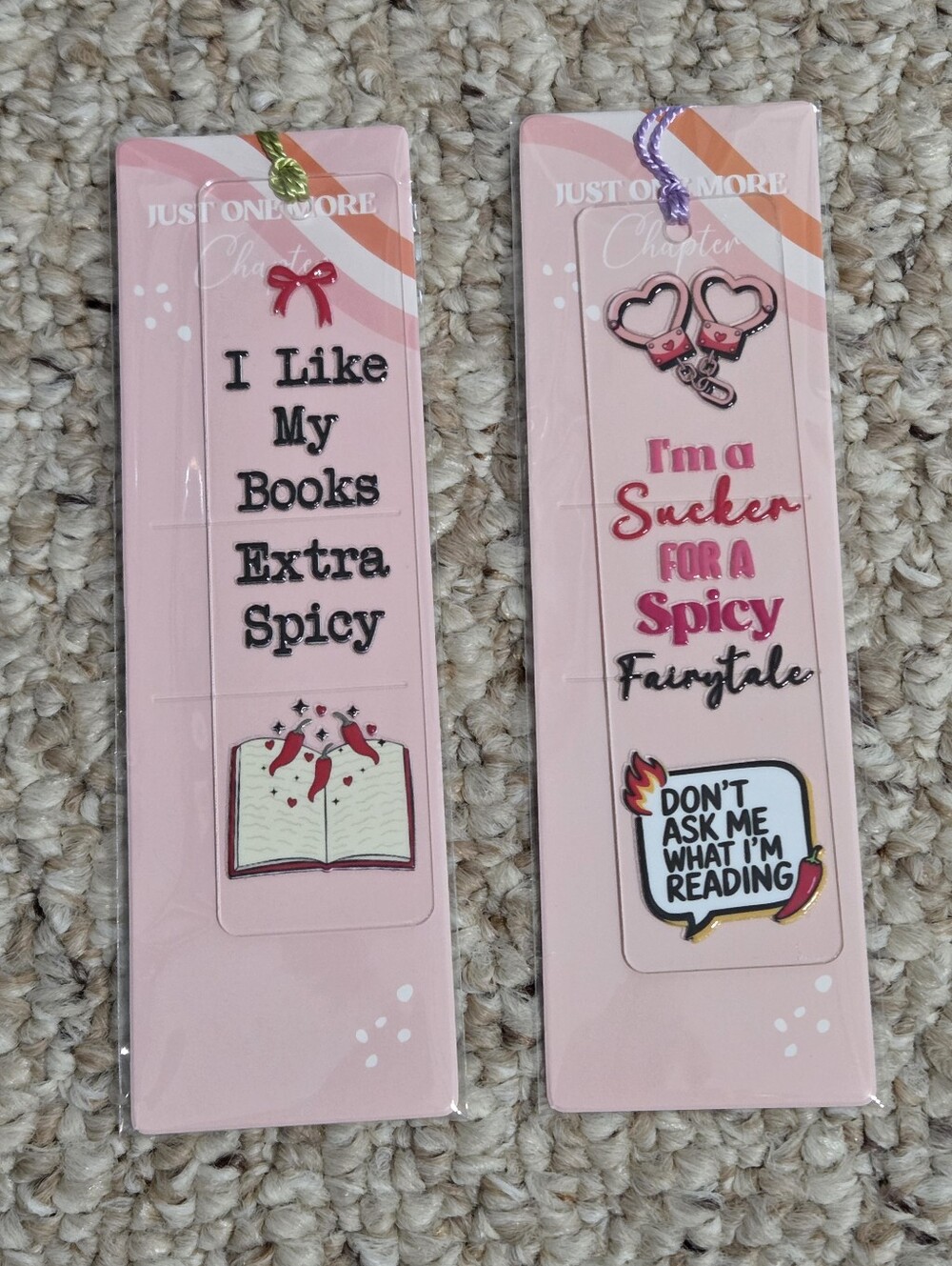 Hand Crafted Pink Bookmarks Set with Red and Black Accents